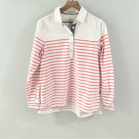 Joules Ashbrook Stripe Popover Deck Shirt White Red Stripe Size 6 - Picture 2 of 6